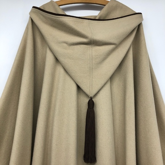 Vintage Saint Laurent Rive Gauche Tan drape Cape oversized hood 1970s Moroccan - Picture 5 of 16